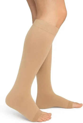 Medical Compression Socks 15-20 mmHg by | Knee High Open toe Compression Stockings for Varicose Vein Swollen Legs Travel Flights Pregnancy