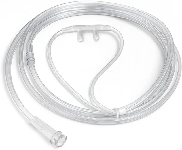 Disposable Nasal Oxygen Cannula with Curved Tip by | 7 ft Non-Latex, PVC, Soft & Lightweight Nasal Cannula | Comfortable Fit Universal Connector for Oxygen Tanks & Concentrators
