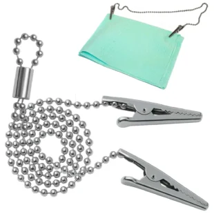 Disposable Bib Holders Clavable by | Lightweight Stainless Steel Neck Holder Chain with Two Alligator Clamps to Hold Dental Bib
