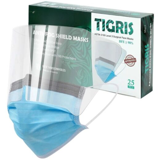 Tigris Disposable Face Mask with Shield Earloop Face Mask 3-Ply Protection Face Masks 4.0g | Disposable Mask with Shield for Adult Daily Wear