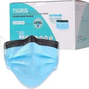 Tigris Antifog Foam Blue Face Mask by | 3Ply Level-3 Mask Breathable Individually Packed Indoor & Outdoor Use