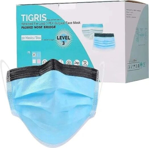 Tigris Antifog Foam Blue Face Mask by | 3Ply Level-3 Mask Breathable Individually Packed Indoor & Outdoor Use