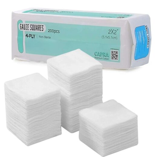 Capra Cotton Gauze Pads by | Disposable and Individually Wrapped Medical Gauze Pads | Sterile Medical Wound Dressing Sponges for Cleaning