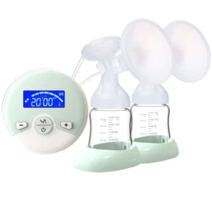 Hands-Free Breast Pump by | Double Electric Pump with Strong Suction, 2 Modes, Leak-Resistant Design, LED Display, Portable, Includes 2 Crystal-Clear 5oz (150ml) Bottles