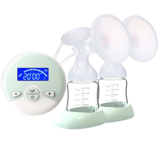 Hands-Free Breast Pump by | Double Electric Pump with Strong Suction, 2 Modes, Leak-Resistant Design, LED Display, Portable, Includes 2 Crystal-Clear 5oz (150ml) Bottles