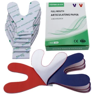 Sheets Dental Articulating Papers Horseshoe by | Horseshoe Shape Micron Bite Articulating Paper Doubled Side for Occlusal Adjustment - Thick Red/Blue