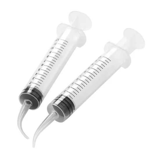 Pitone Irrigation Syringe with Curved Tip 12cc/ml by | Disposable Dental Wisdom Teeth Syringes with Measure Scale for Tooth Care Oral Tonsil Stone