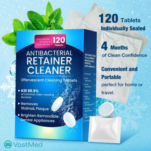Retainer Cleanser Tablets by | 4 Months Supply (120 pcs) Dental Retainers for Aligner - Mouth & Night Guards - False Teeth Whitening