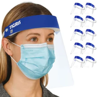 10PCs TIGRIS Anti-Fog Safety Face Shield Visor LP Ultra Clear Protective Full Face Shields with Elastic Headband
