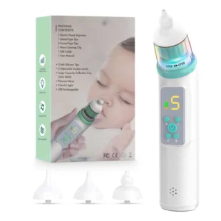 Electric Nasal Aspirator by | 5 Adjustable Suction Levels Electric Nasal Aspirator for Baby | Portable Baby Nose Sucker with Light Soothing, Music Feature & 3 Soft Silicone Tips