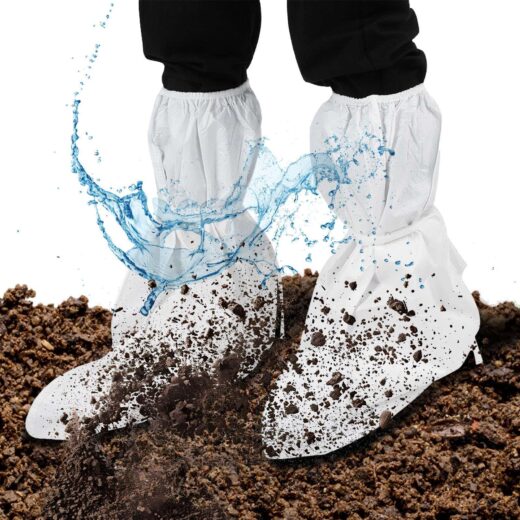 Disposable Medical Grade Non-Slip PP+PE High Knee Shoe & Boot Cover by | Hazmat Boot Durable Water & Skid Resistant for Fluids, Dust, Dirt, Mud Indoor | Non-Porous Overshoe